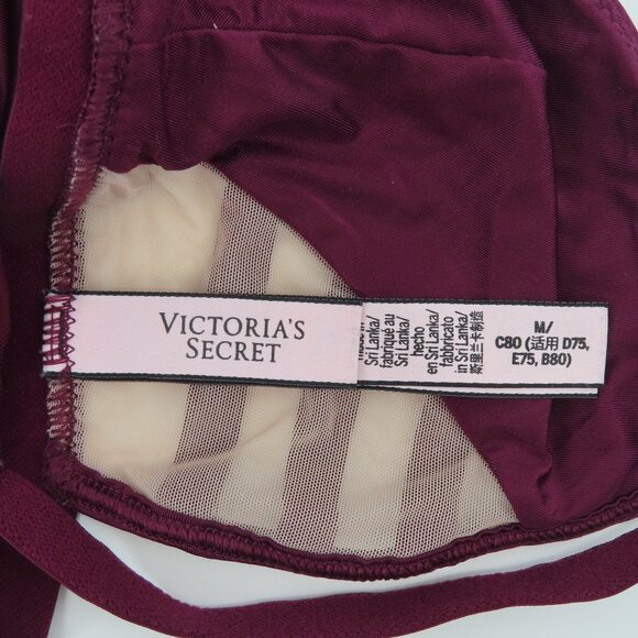 Victorias Secret Medium Bralette Purple Mesh Sides Wireless Unlined Front Close - Picture 10 of 13